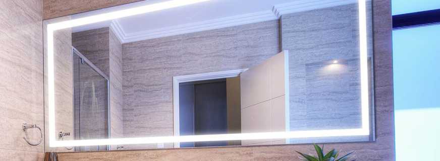Vannas istabas spoguļa apgaismojuma veidi, uzstādīšanas un savienojuma iespējas