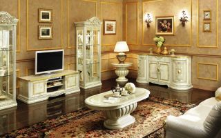 Mēbeļu izvēles iezīmes viesistabā, kas realizētas klasiskajā stilā
