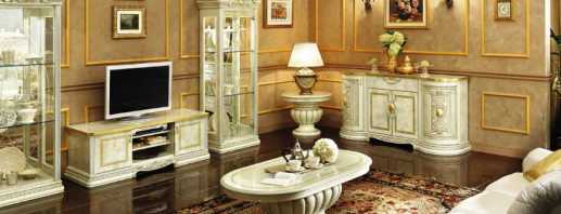 Mēbeļu izvēles iezīmes viesistabā, kas realizētas klasiskajā stilā