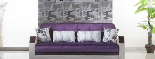 Funktioner för användning av den lila soffan, tillverkningsmaterial