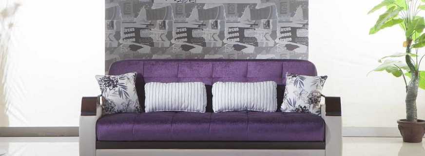 Violetā dīvāna izmantošanas pazīmes, izgatavošanas materiāli