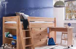 Numurā ir bēniņu gultas ar darba zonu, populāras iespējas
