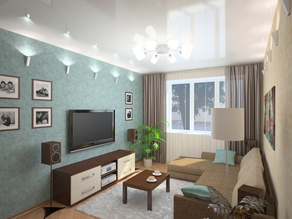 Asymmetrische Anordnung der Möbel im Wohnzimmer