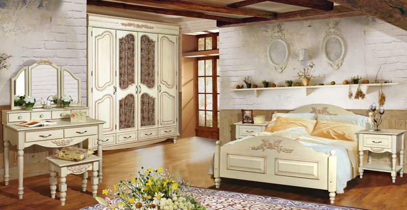 Baltas, skaistas guļamistabas mēbeles provence stilā