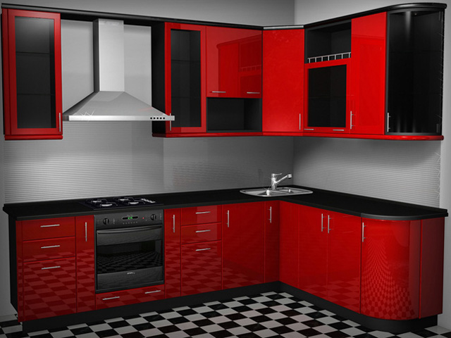 Sarkani krāsotas virtuves fasādes
