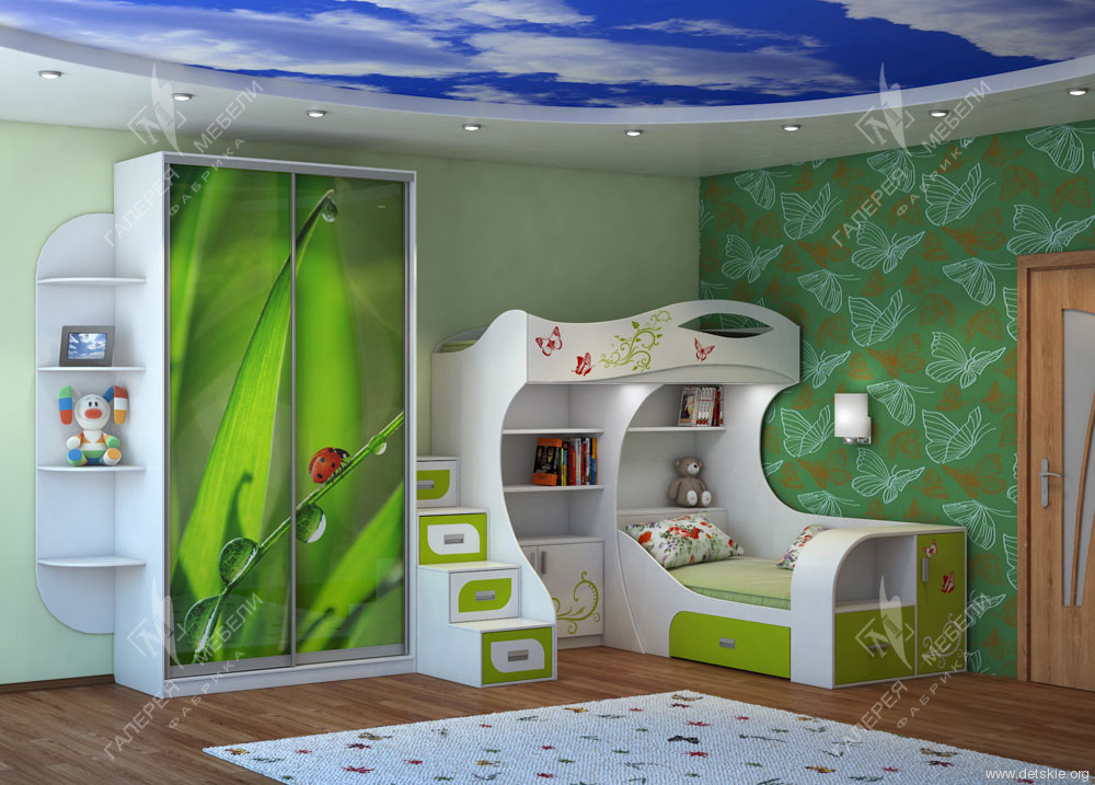 Zaļas mēbeles bērnu guļamistabai