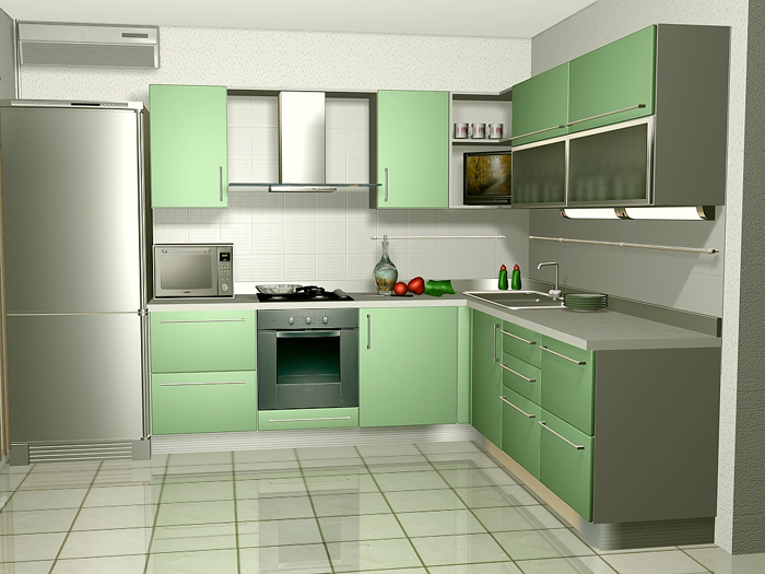 Zaļas mēbeles virtuvē