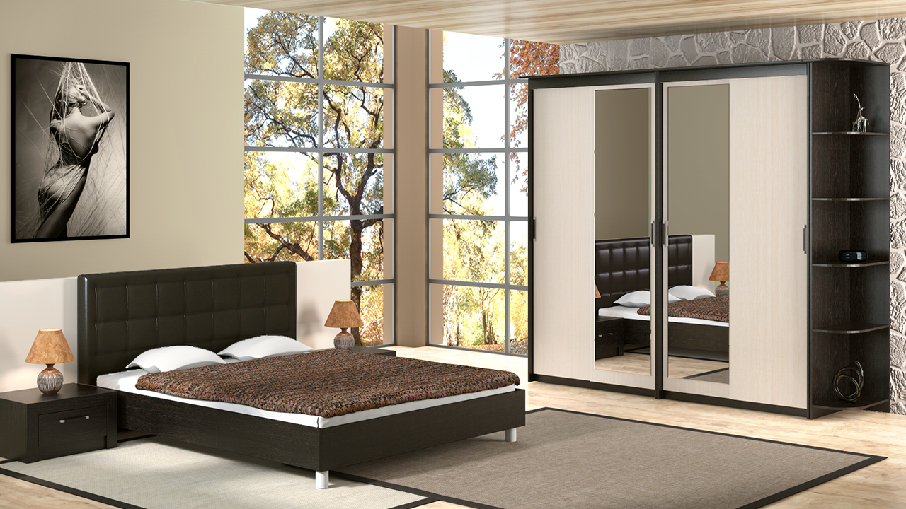 Skapja dizains ar atspoguļotiem ieliktņiem ir ļoti praktisks jebkurai guļamistabai.