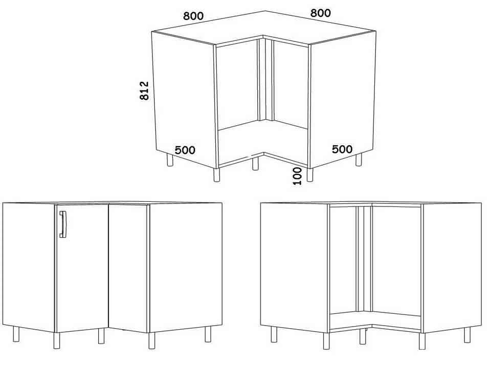 Typické velikosti rohových kuchyňských skříní