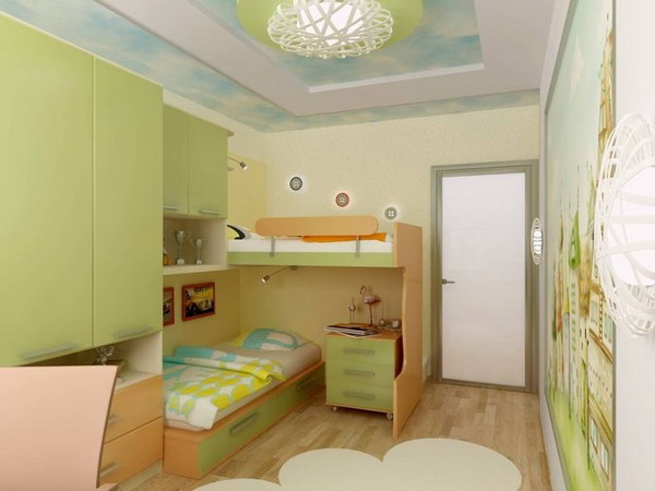 Children's room design in bright green colors
