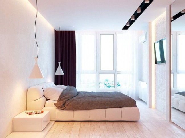 Minimālisma stila guļamistabas interjers