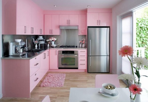 Pink shades of the interior of the kitchen
