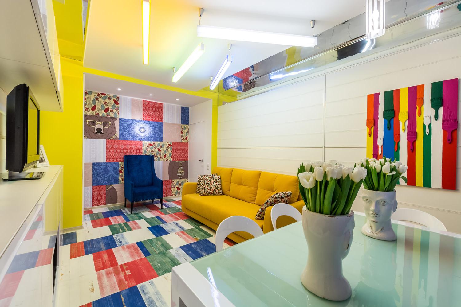 Bright prints in a modern room