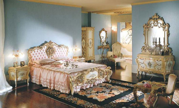 Franču stila mēbeles guļamistabā
