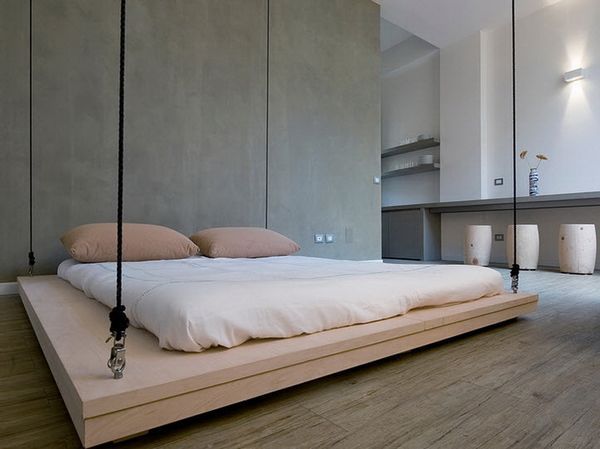Sniegbalta guļamistabas gulta istabai minimālisma stilā