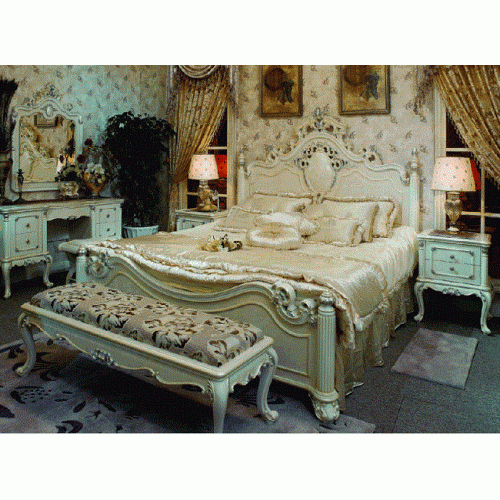 Ķīniešu klasiskā gulta baroka stila guļamistabā