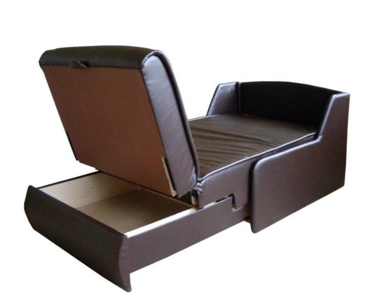 Krēsla mākslīgās ādas gulta ar atvilktni