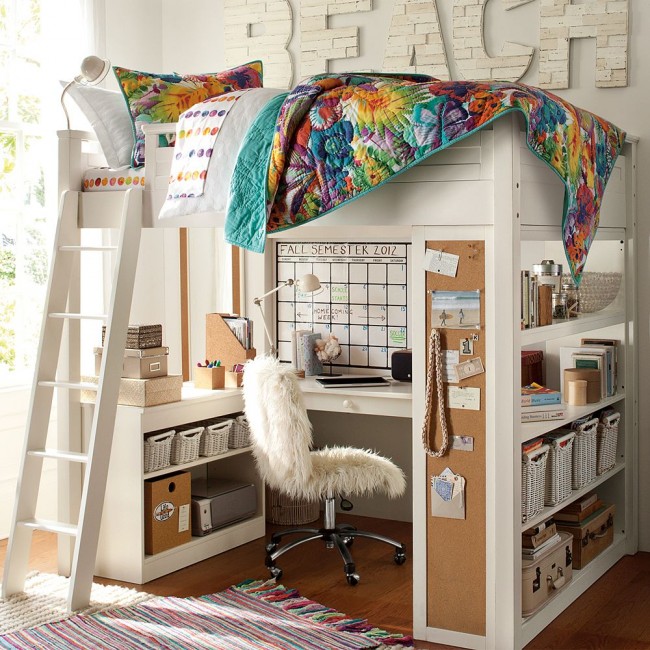 Bēniņu gulta ar darba zonu - ideāli piemērota bērna istabai