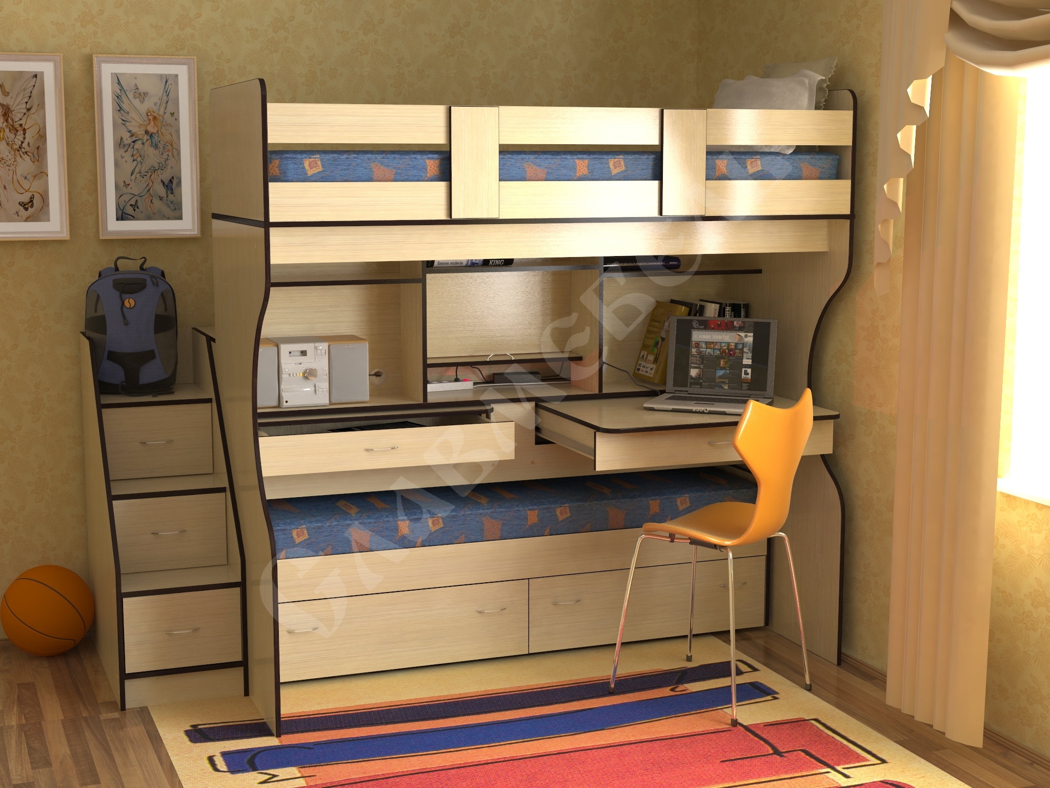 Mēbeles bērnu istabai, kas paredzētas diviem bērniem