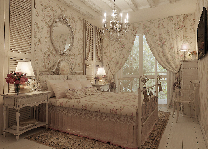 Provence stila guļamistaba, gulta