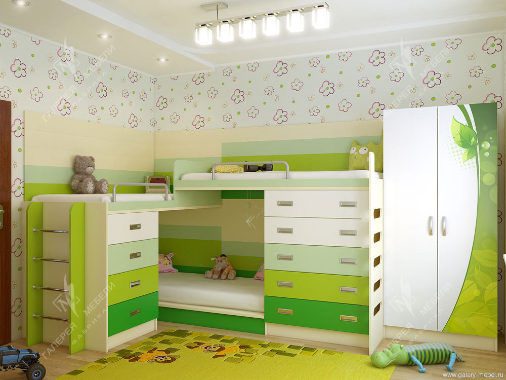 Bērnu istabas dizaina zaļās nokrāsas