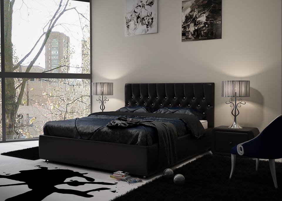 Skaistas divvietīgas gultas melnā krāsā