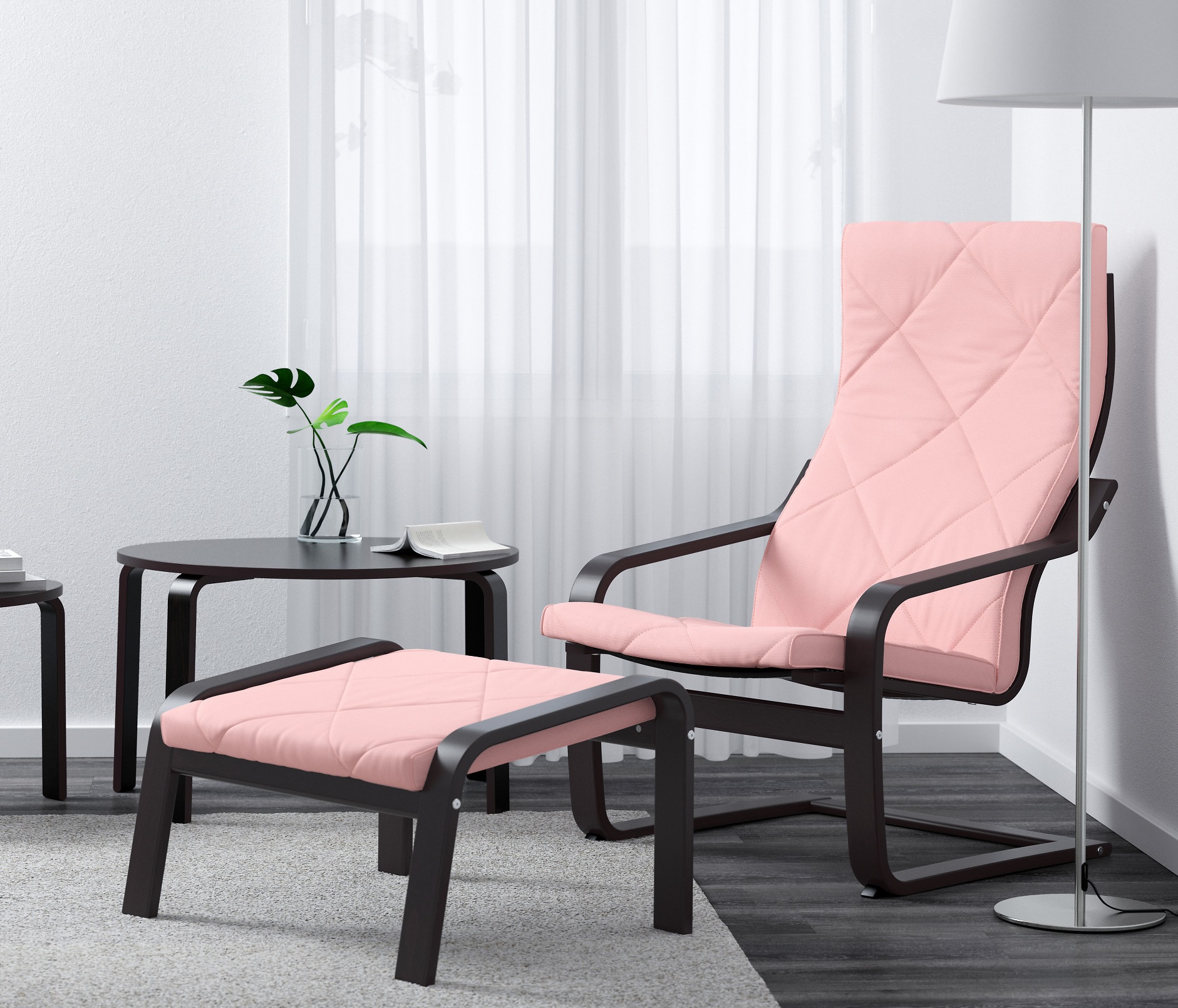 Rozā krēsls ar pufu