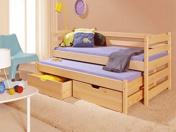 Bērnu gulta ar atvilktnēm un izvelkama gulta